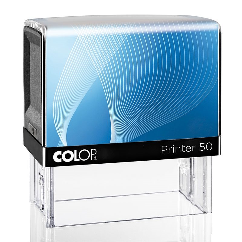 COLOP Printer 50 – Gehäuse schwarz, Abdruckfarbe blau